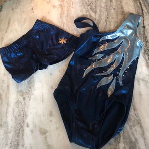 Balera metallic blue leotard and shorts